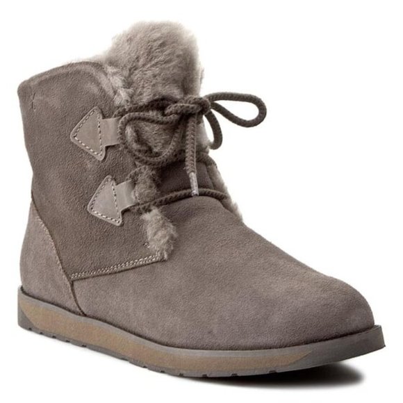 Emu Boot Featherwood Suede Leather Mini Ankle Shearling Mushroom #W10961 Size 8 - Picture 1 of 13
